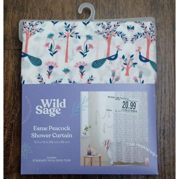 New Wild Sage 72” x 72” "Esme Peacock” Shower Curtain New - Picture 1 of 3